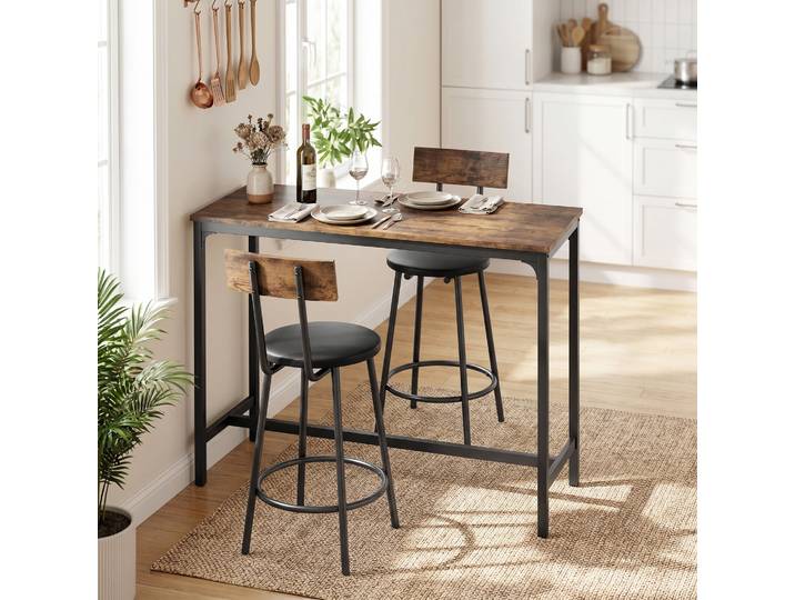 HOMCOM Ensemble Bar Table Haute 2 Tabourets PU Marron Repose-Pieds