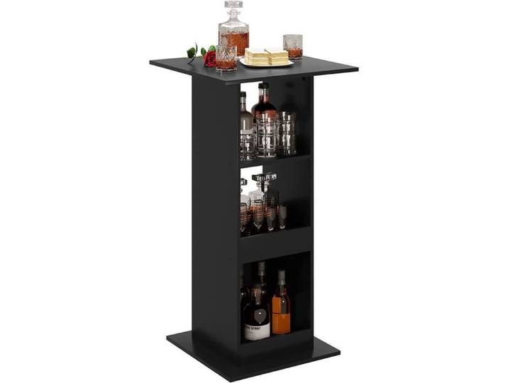Table de Bar Carrée WOLTU - Noir - 60x60x112cm - Étagères de Rangement