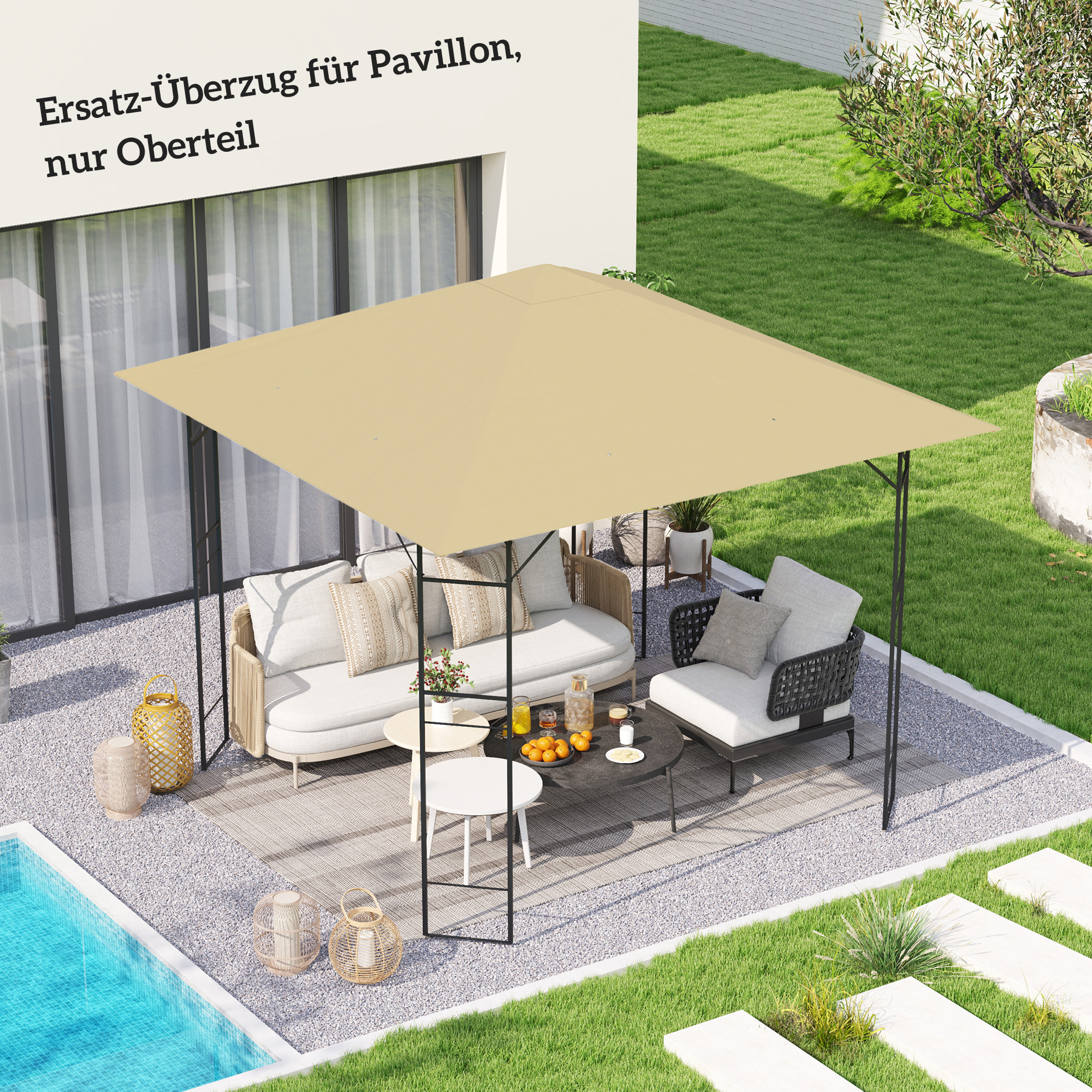 Outsunny Copertura di ricambio per gazebo 3 x 3 m, impermeabile, copertura UPF30+ di ricambio in tessuto Oxford, 370 g/m², Beige   Aosom Italy