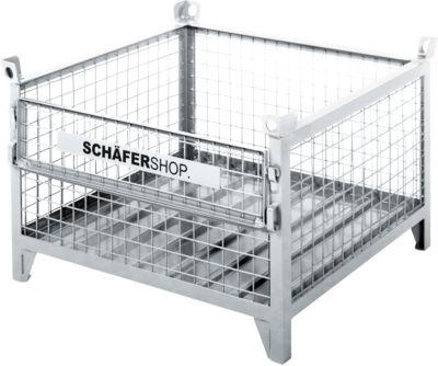 Gitterbehälter Schäfer Shop Select, mit halbklappbarer Wand, B 1000 x T 800 x H 605 mm, feuerverzinkt, Traglast bis 1000 kg