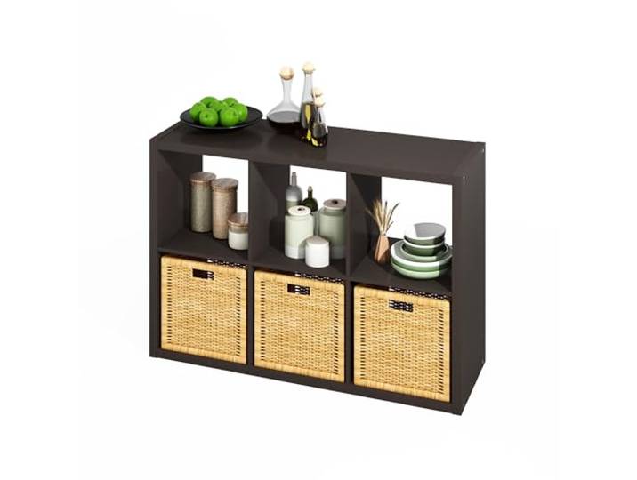 Furinno HERMITE Kücheninsel, 6-Fächer Kaffeebar, 3 cm starker Rahmen, Küchenaufbewahrung, Bäckerregal, für Vorratskammer und Aufbewahrung, Küchenorganisation, Schwarzeiche