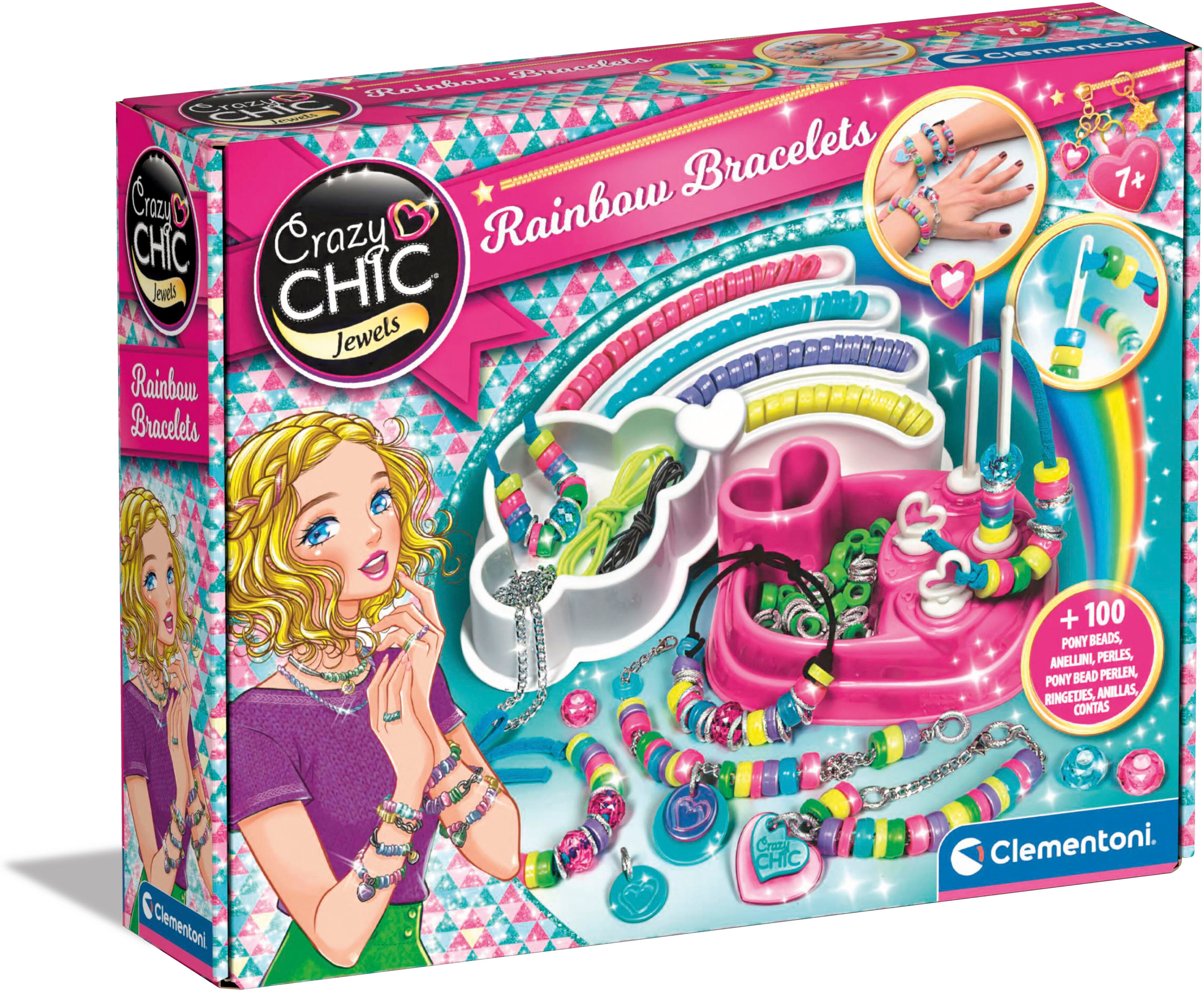Kreativset CLEMENTONI "Crazy Chic, Trendige Perlenarmbänder", bunt, Kreativsets, KinderB:21cm H:5cm T:26cm, Kunststoff, Kreativset, Auch als Geschenk verwendbar; Made in Europe, B:21cm H:5cm T:26cm