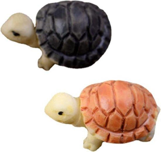 Set van 2 handgemaakte schildpad miniaturen van hars voor tuin decoratie