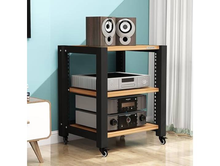 ZIGTUEI HiFi Rack, HiFi Regal, Medienständer, Stereo-Schrank, Av-medienständer, Mit Verstellbaren Regalen, Medienkonsolenständer, Minimalistischer Medienständer für Das Woh(Brown,64cm/25.2in)