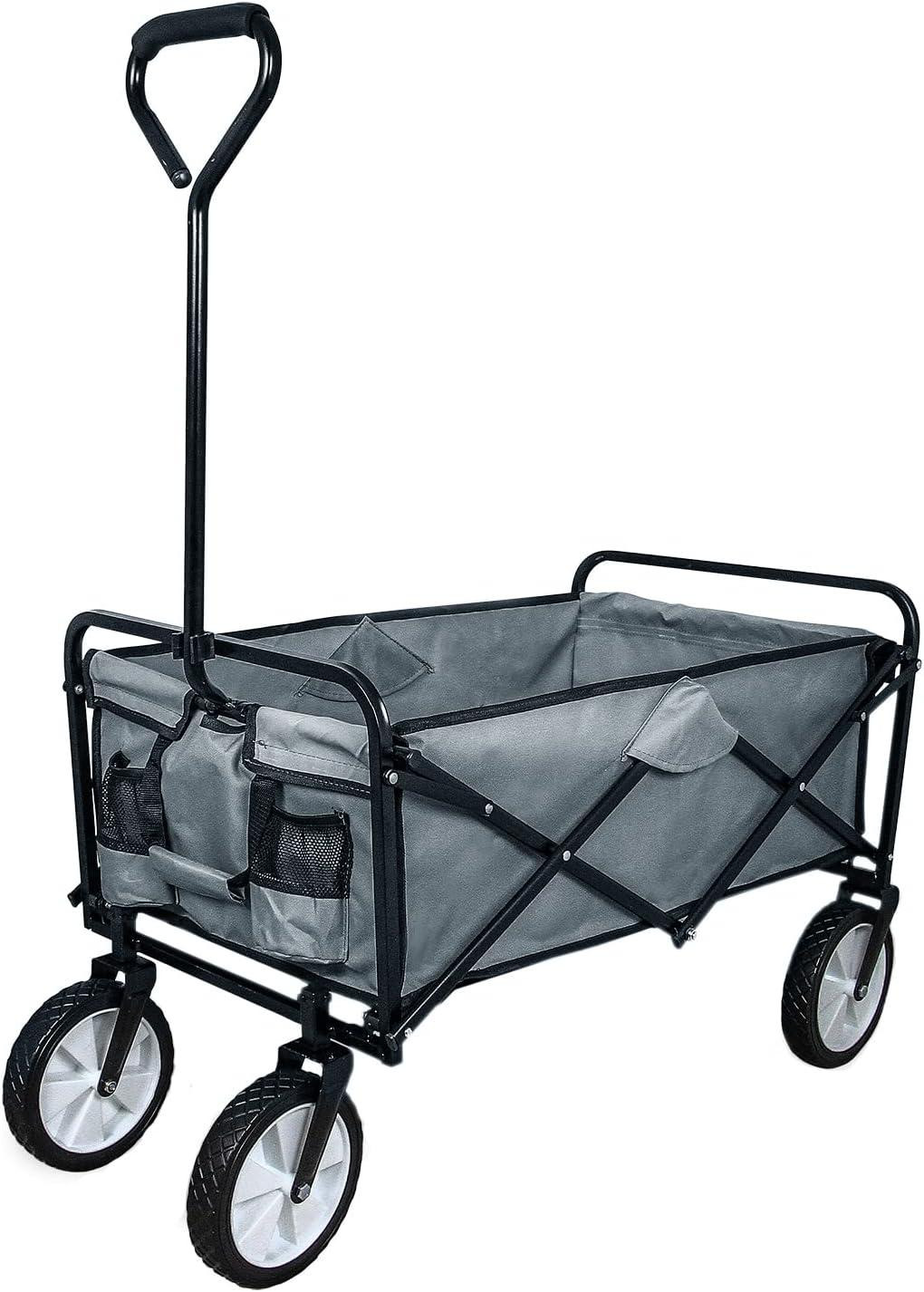 Grijs vouwbare handwagen met draagvermogen 70 kg en handschoenen voor tuinieren en huishouden