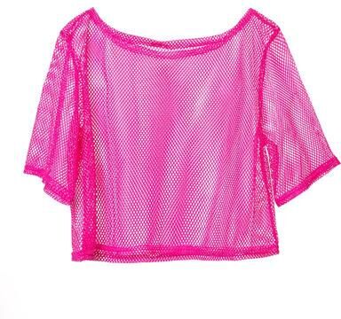 Lush Living Finds Retro Neon Fishnet Party Top For Women Costume Dance Shirts red m
