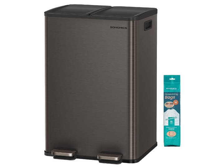 Treteimer 2 Fächer 60 Liter Abfalleimer Schiefergrau