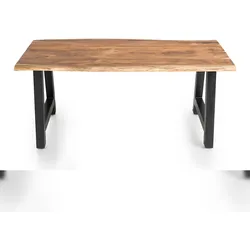 SalesFever Tisch Akazie 160x85 cm Massiv | Natur Baumkante 3,5 cm stark | mit A-Gestell Schwarz