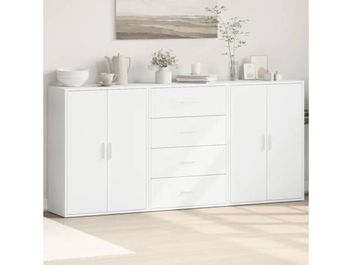 RJPLMFV Anrichte, weiß, 3 Türen, 84 cm, Holz, Technik Aufbewahrungsmöbel, Regale, modernes Design, stabil, leicht zu reinigen, für Wohnzimmer