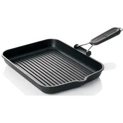 RISOLI' Grillpfanne 33x26 cm, Steakpfanne aus Aluguss, induktionsfähig, mit klappbarem Silikongriff