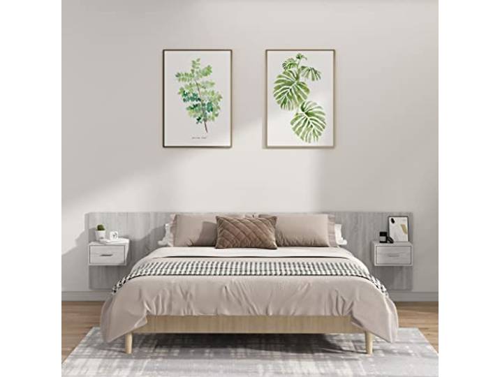RJPLMFV Kopfteil mit Schränken Sonoma, Grau, Holz Wanddesign, geräumige Aufbewahrung, Wandmontage, feuchtigkeitsbeständig