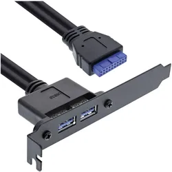 INLINE Slotblech USB 3,0, 2x USB Buchse auf intern Mainboardanschluss 0,5m