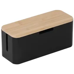 Relaxdays Kabelbox aus Bambus Hellbraun,Schwarz