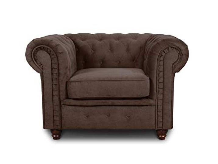 Sofnet - Sessel Chesterfield Asti (Braun, Capri 45) Couchsessel, Loungesessel, Glamour Design, Holzfüße, bequeme Polsterung, stilvoll für Wohnzimmer
