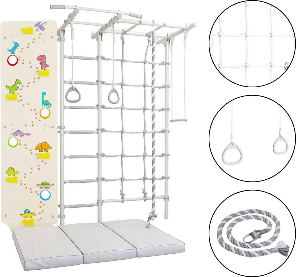 Sprossenwand Klettergerüst indoorComet Next-5 Kinder-Gym- und Kletterset weiß