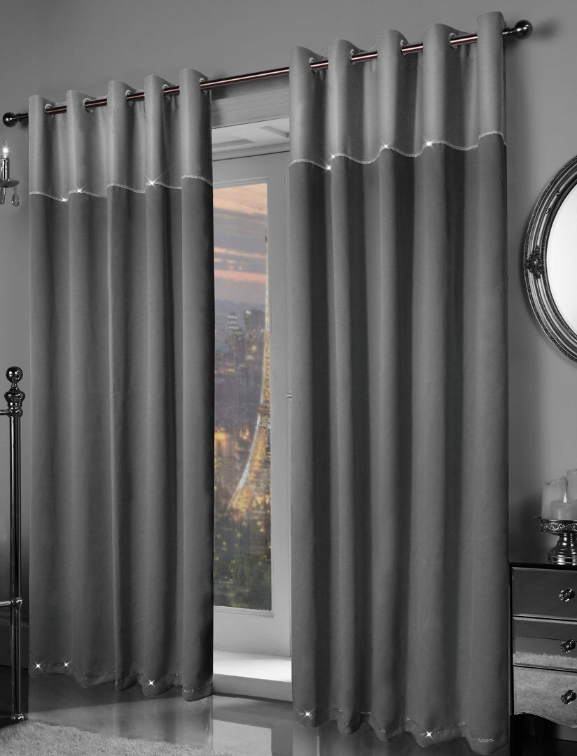 17 Stories Ladejah Room Darkening Curtain Pair Charcoal Grey Silver 167 W x 228 D cm