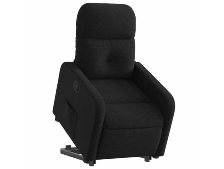 Lehnstuhl mit Rückenlehne, schwarz, aus Stoff mit Elektromotor Gestell Holz und Metall, Bezug aus Polyester, Sitzfläche 50 cm, elektrische Erhöhung, Seitentasche