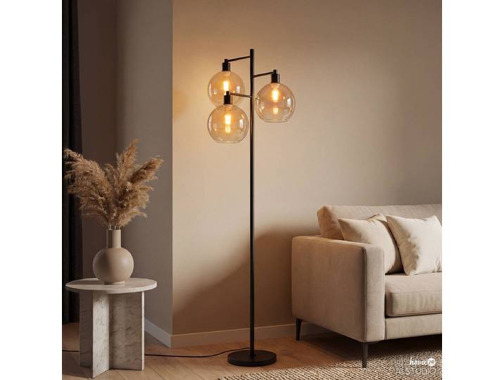 Lampadaire PENSI 45 x 160 x 45cm Gris/Noir/Noir Abat-jour : verre Structure : fer, thermopoudré E27