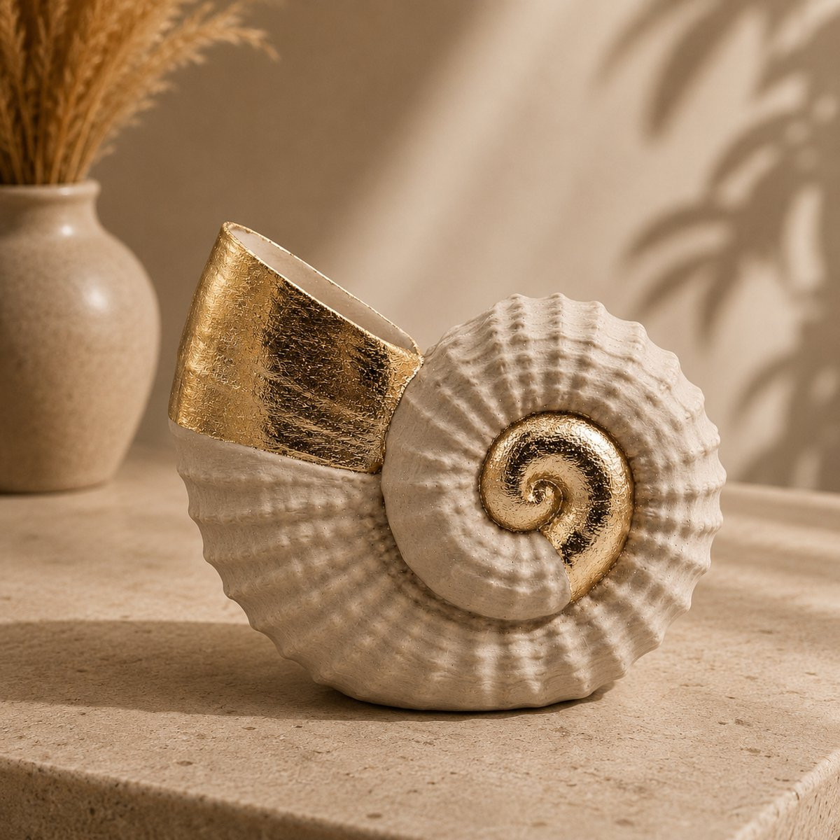 Luxury Layerzz Seashell Schelp Vaas - 3D Geprint - Goud - Beige