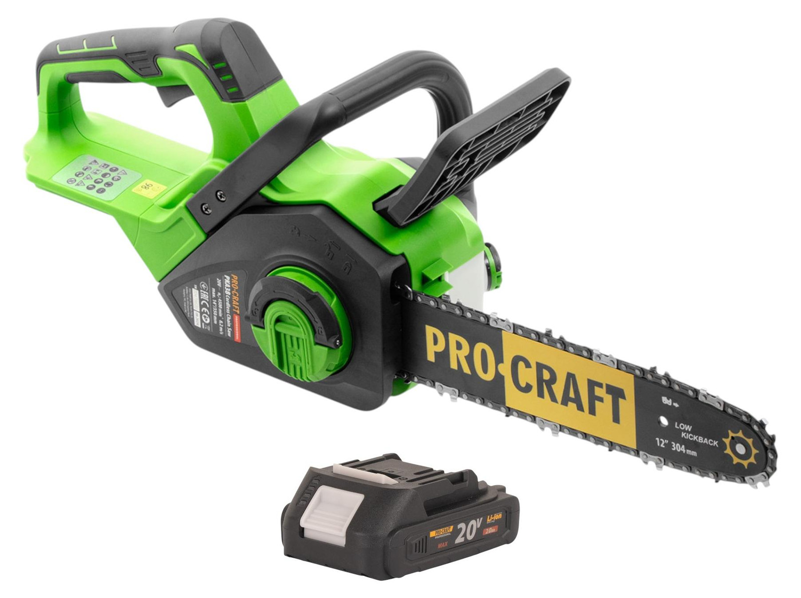 Procraft PKA38 accu-kettingzaag 20 V 304 mm borstelloos met 1x 2,0 Ah accu