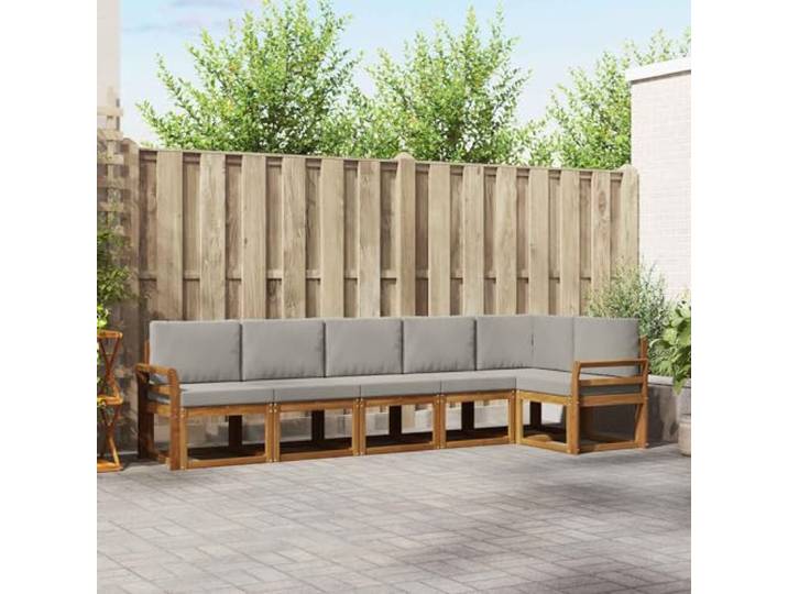 RJPLMFV Ecksofa-Set für den Außenbereich, 6-teilig, massives Akazienholz Modulares Design, bequeme Latten-Rückenlehne, wetterfest, pflegeleicht