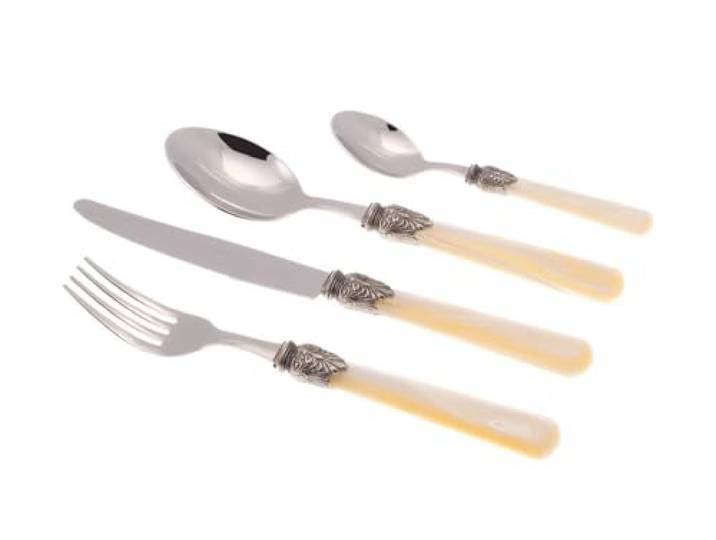 Rivadossi Elena Elfenbeinfarbenes Besteck-Set für 6 Personen, 24-teilig – 100% Made in Italy, Handwerkskunst und Design – Edelstahl 18/10