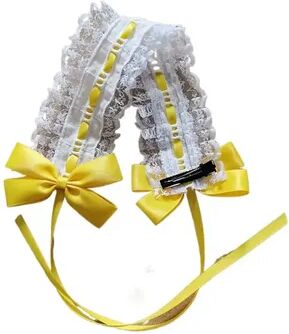 Modern Mode Marketplace Sweet Lace Lolita Headband With Bow Clips Cute Ribbon Bow Headband For Cosplay & Photos yellow