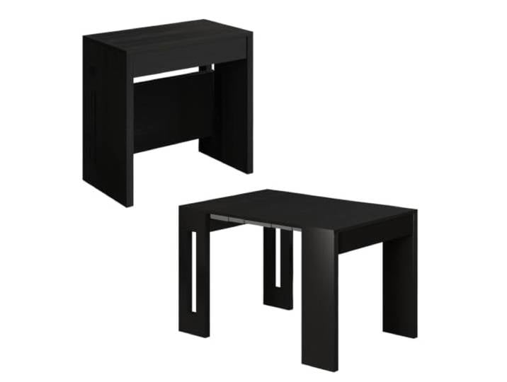 Hanah Home Extendable Console Table, Black Wood, 80 x 76.1 x 44 cm (extends to 116 cm) 100% Melamine Coated Particle Board, 18 mm Thick Stylish & Versatile for Modern Living Spaces