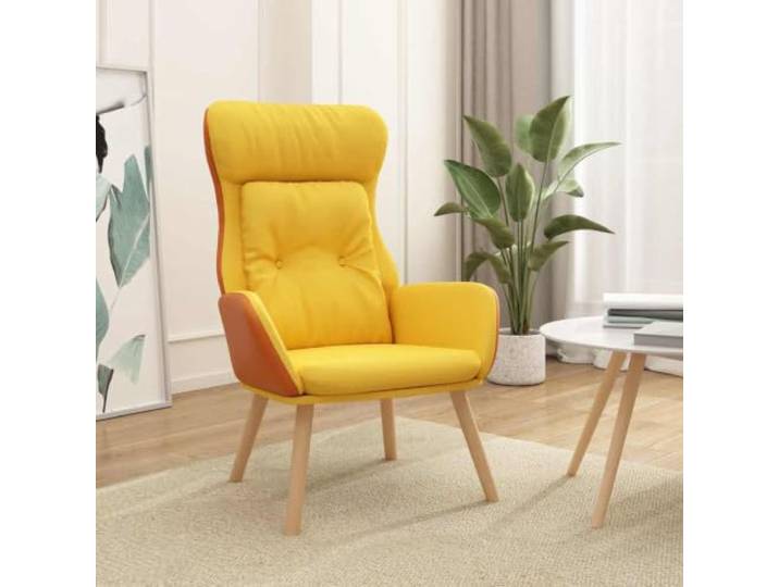 YUTAASU Relaxsessel Senfgelb Stoff und PVC Metal Frame, Rubberwood Legs, Thick Padding, Armrests, Living Room Chair