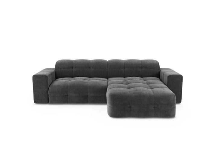 Canapé angle droit 5 places en velours gris graphite