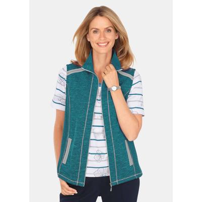 Kurzweste GOLDNER "Freizeitweste aus wärmenden Strickfleece mit Stehkragen", Damen, Gr. 42, blau (dunkeltürkis, meliert), Obermaterial: 100% Polyester PES., normal, Westen, seitliche Einsätze aus elastischer Rippenware