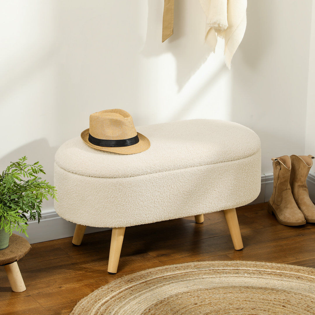 George Oliver Godfried 82cm Wide Oval Solid Colour Footstool Ottoman Cream 45cm H X 82cm W X 41cm D