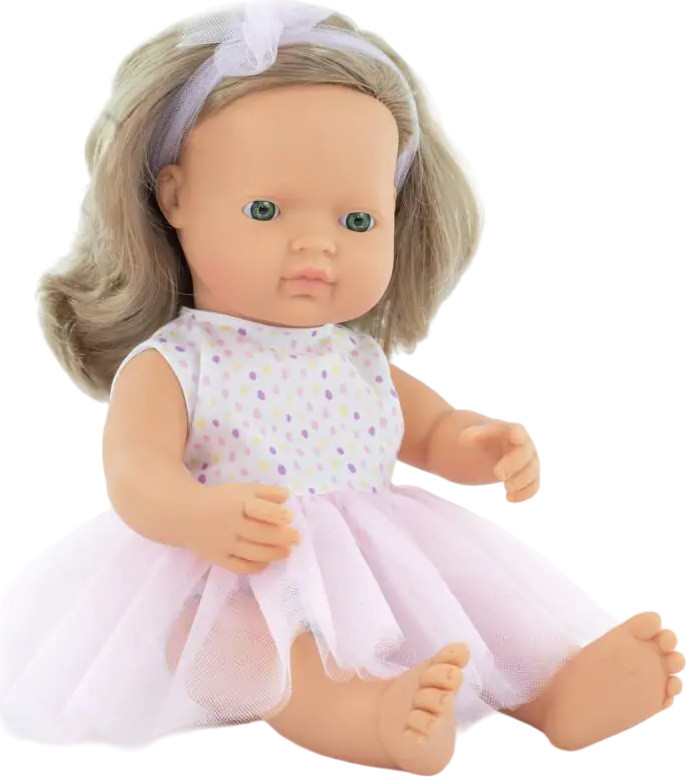 Miniland My Friends and Me Meisjeshuisje Donkerblond met Jurk en Geparfumeerd Lichaam 38 cm