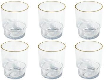 Abode Homewares Stax Optic Acrylic Twist Drinking Glass - Clear with Gold Rim - Set of 6