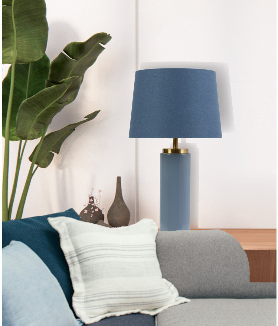 17 Stories Cylinder 55cm Metal Ceramic look Table Lamp Blue/Blue 54cm H X 33cm W X 33cm D