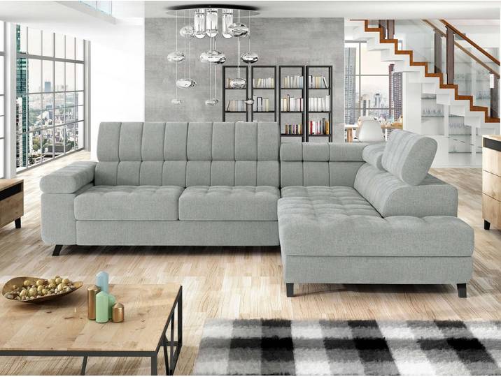 MIRJAN24 Ecksofa Nord, mit Bettkasten und Schlaffunktion, Typs L , Einstellbare Kopfstützen, 264x203x73 cm