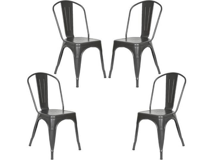 Chaises Industrielles Métal avec Siège en fer - MENGDA - Lot de 4 - Noir - Métal