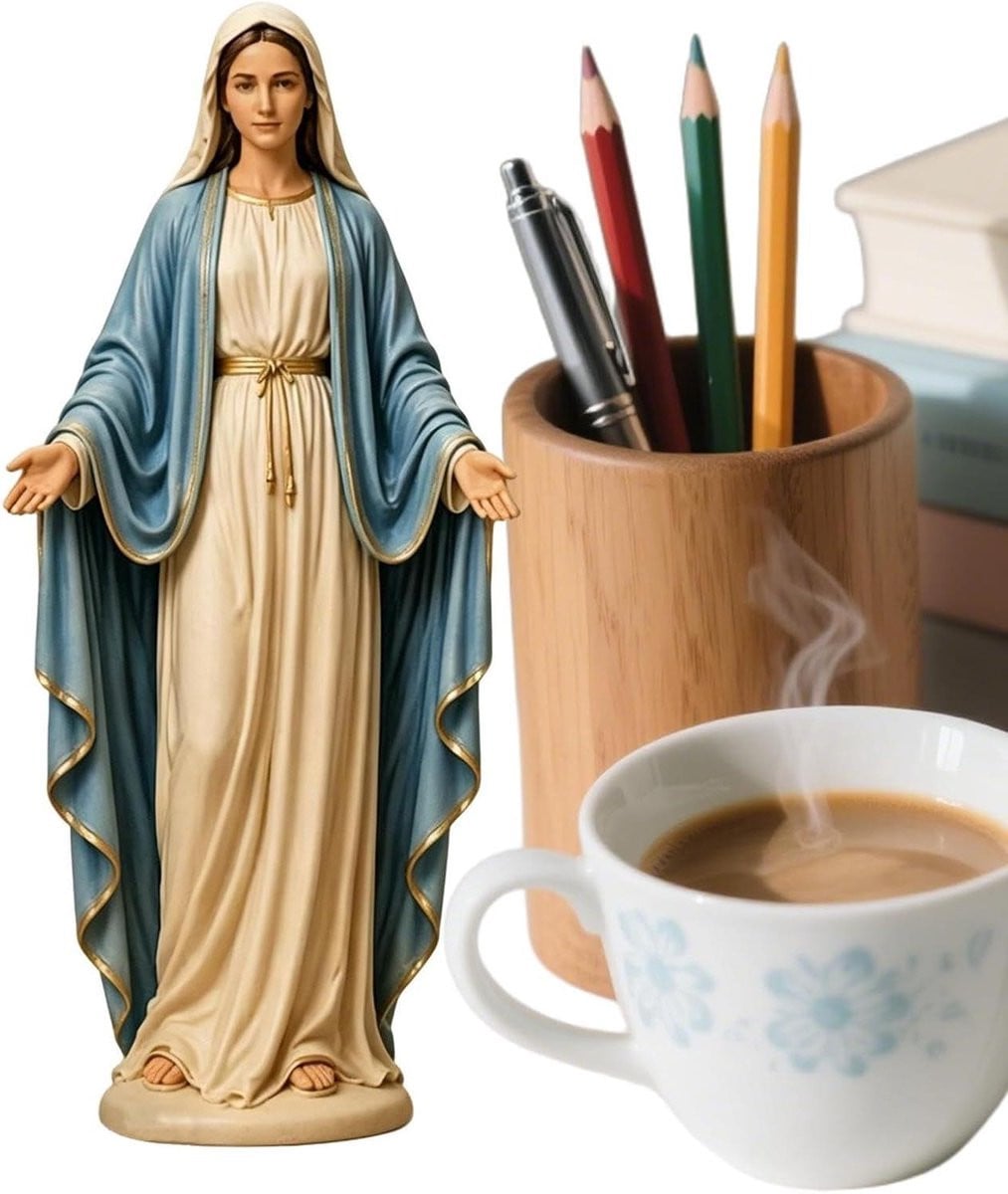 Wit Mariabeeld met open armen voor spirituele decoratie, Hoogte: 12 cm