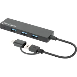 MANHATTAN 180863 - USB 3.0, 4 Port Hub, 4x USB-A, USB A/C Adapter