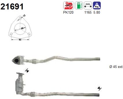 As Katalysator 21691 Für Opel