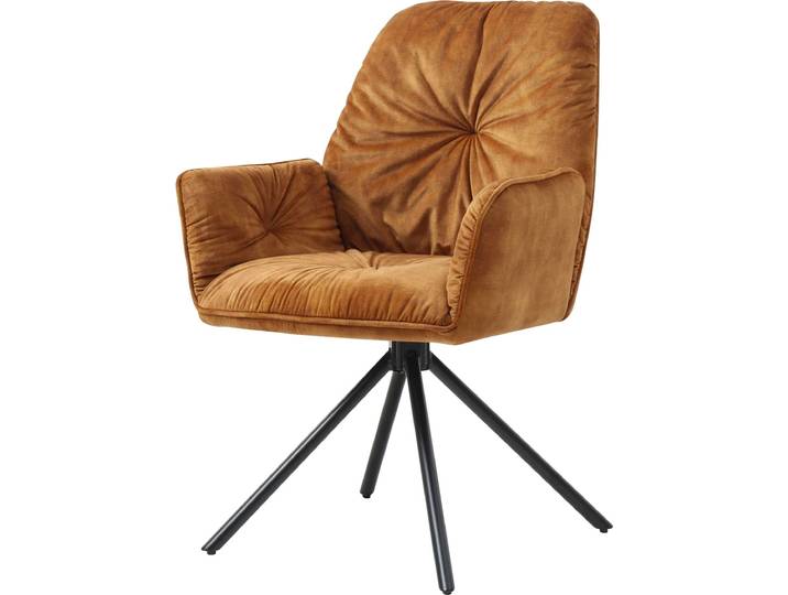 Esszimmerstuhl SALESFEVER Ottawa Armlehnstuhl: Rückzugsort im Esszimmer , gold (goldfarben schwarz, schwarz), B:61cm H:90cm T:59cm, Metall, Polyester, Stühle, Esszimmerstuhl, 360 Drehbarer Esszimmersessel mit Armlehnen - 1 Stück