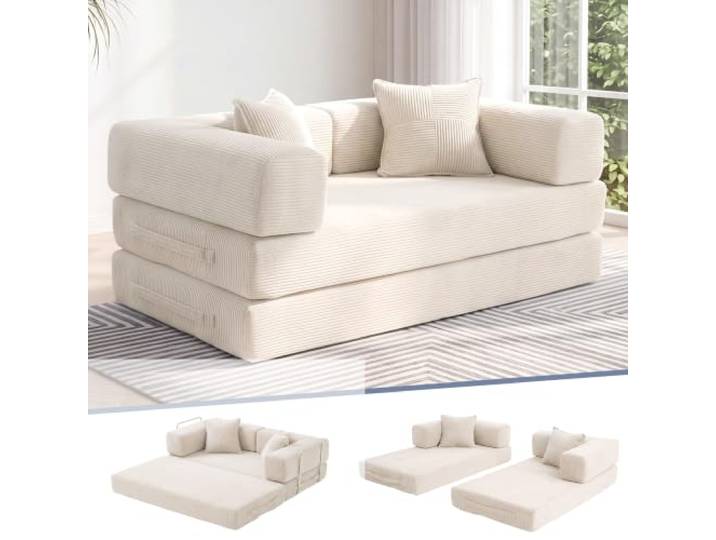NOVOYO 160 cm umwandelbares Schlafsofa, 5-in-1-Couch ohne Knochen mit hochdichtem Memory-Schaum, Cord-Schlafsofa, klappbares Ausziehbett, keine Montage, für Wohnzimmer, Schlafzimmer & Wohnung