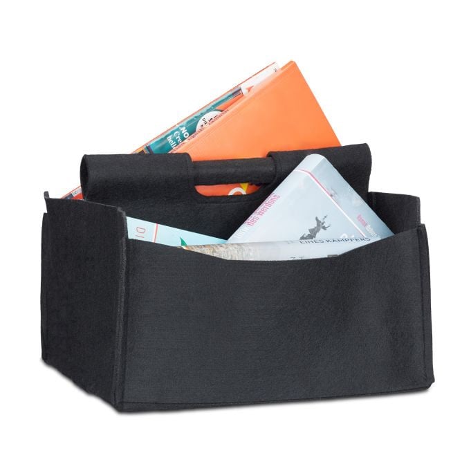 Relaxdays Lectuurmand van vilt met handvatten, zwart, opvouwbaar