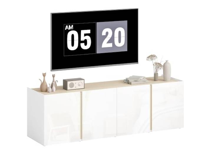 HOMCOM TV-Ständer 135cm für TVs bis 65 , 4 Türen, Weiß TV-Ständer, Soft-Close-Türen, verstellbares Regal, Kabelführung, TV-Bank, für Wohnzimmer, Schlafzimmer
