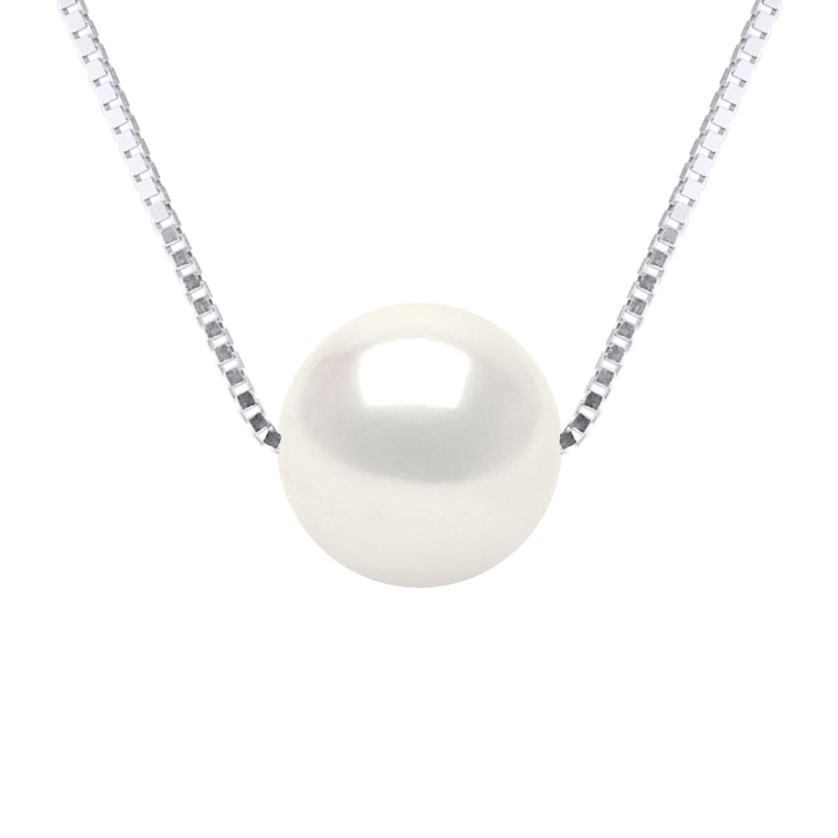Ketting gekweekte parel Zoetwater Round and White 9-10 mm Venetiaans Chain White Gold