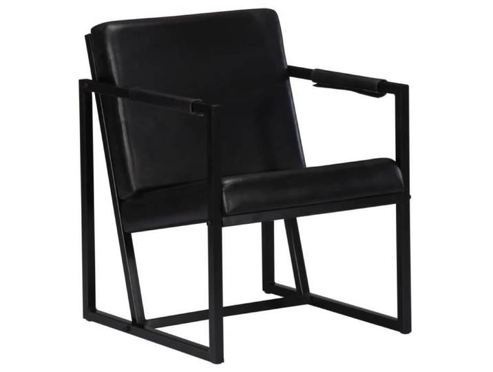 MAISON* Chaise Salon - Fauteuil Noir Cuir véritable Luxe & glamour(4644)