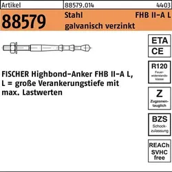 Highbond-Anker R 88579 M10x 95/20 Stahl galv.verz. 10 Stück FISCHER