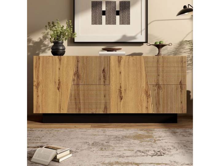 Buffet SEYAKANY-160 × 72 × 40 cm 3 portes et étagères réglables idéal pour le salon-coloris bois naturel