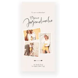 Dankeskarte Jugendweihe: Beige Polaroid mit Fotos in Creme