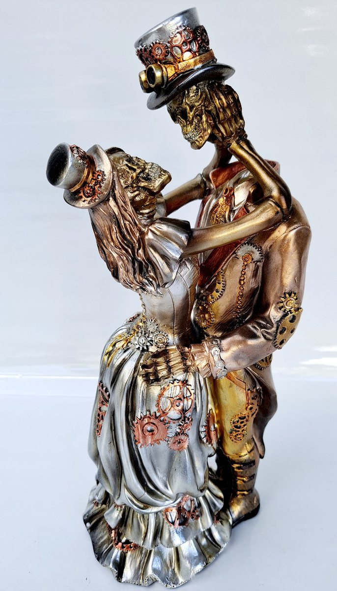 Steampunk Skelet Man en Vrouw Figuur van Polystone, Hoogte: 29 cm